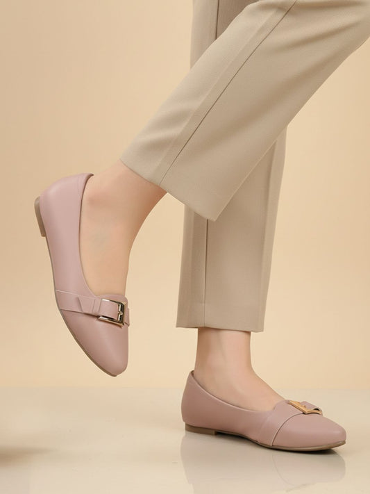 Womens Peach Casual Solid Round Toe Ballerinas