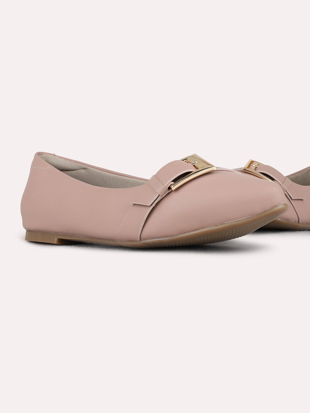 Womens Peach Casual Solid Round Toe Ballerinas