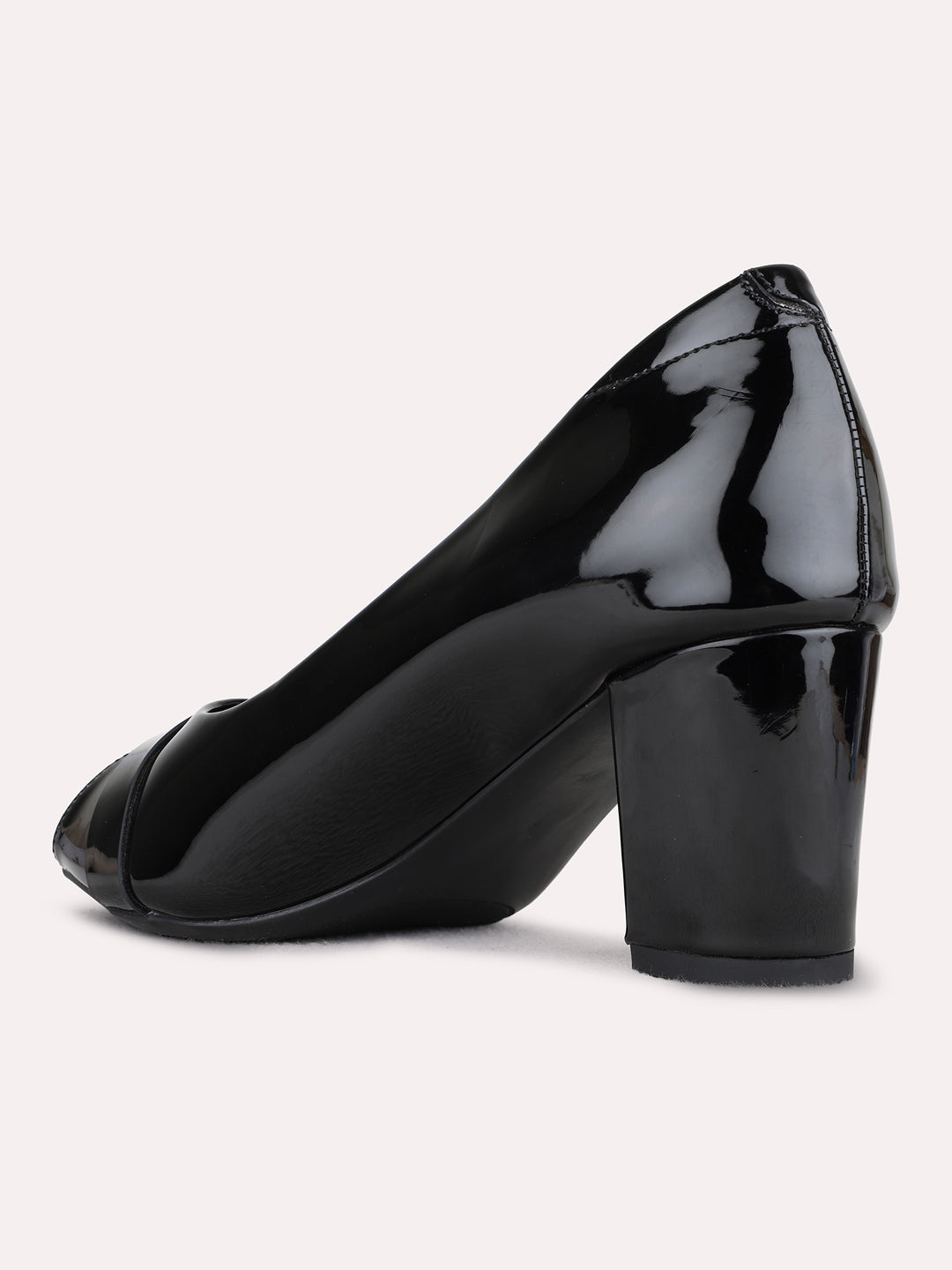 Womens Black Party Wear Solid Pattern Round Toe Block heels Pumps