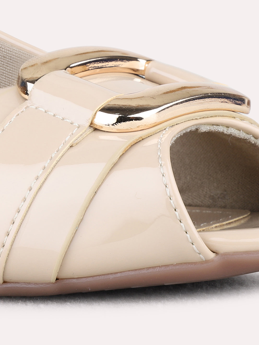 Womens Beige Party Wear Solid Round Toe Block heels Pumps