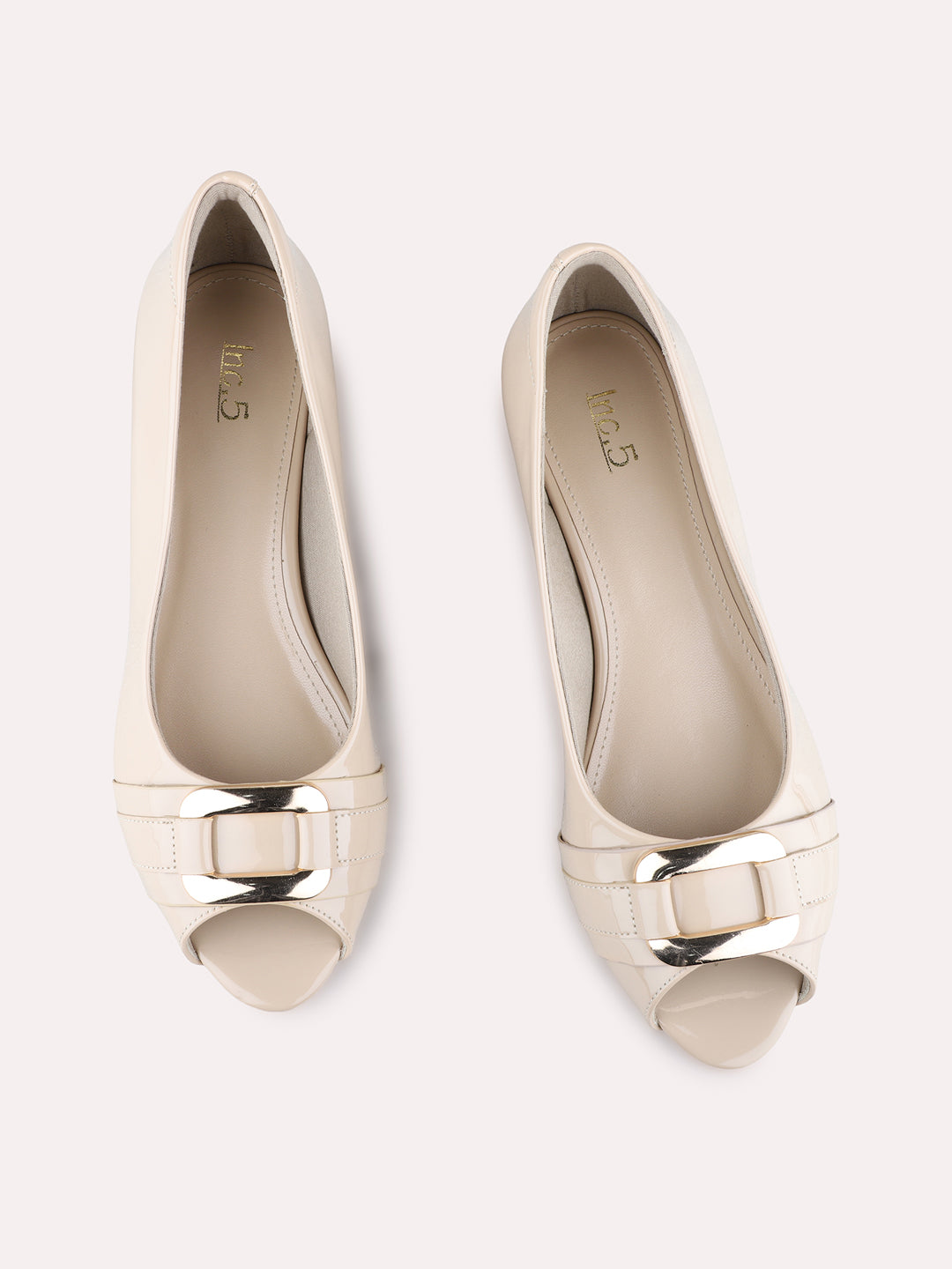 Womens Beige Party Wear Solid Round Toe Block heels Pumps