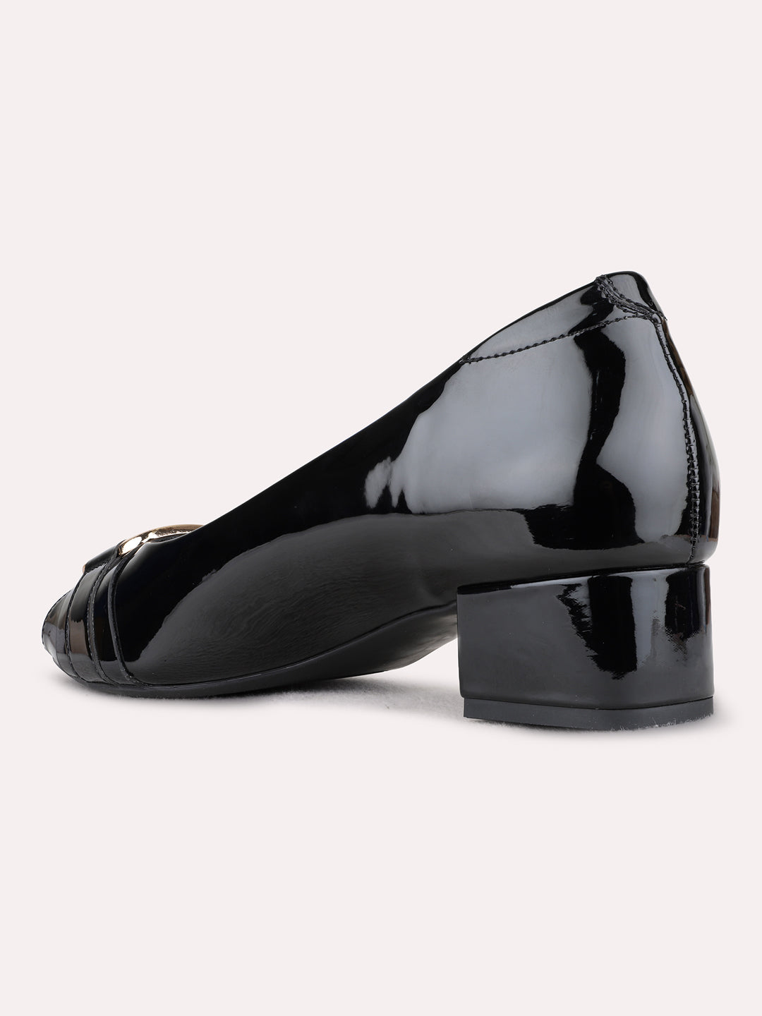 Womens Black Party Wear Solid Round Toe Shape Block heels Pumps