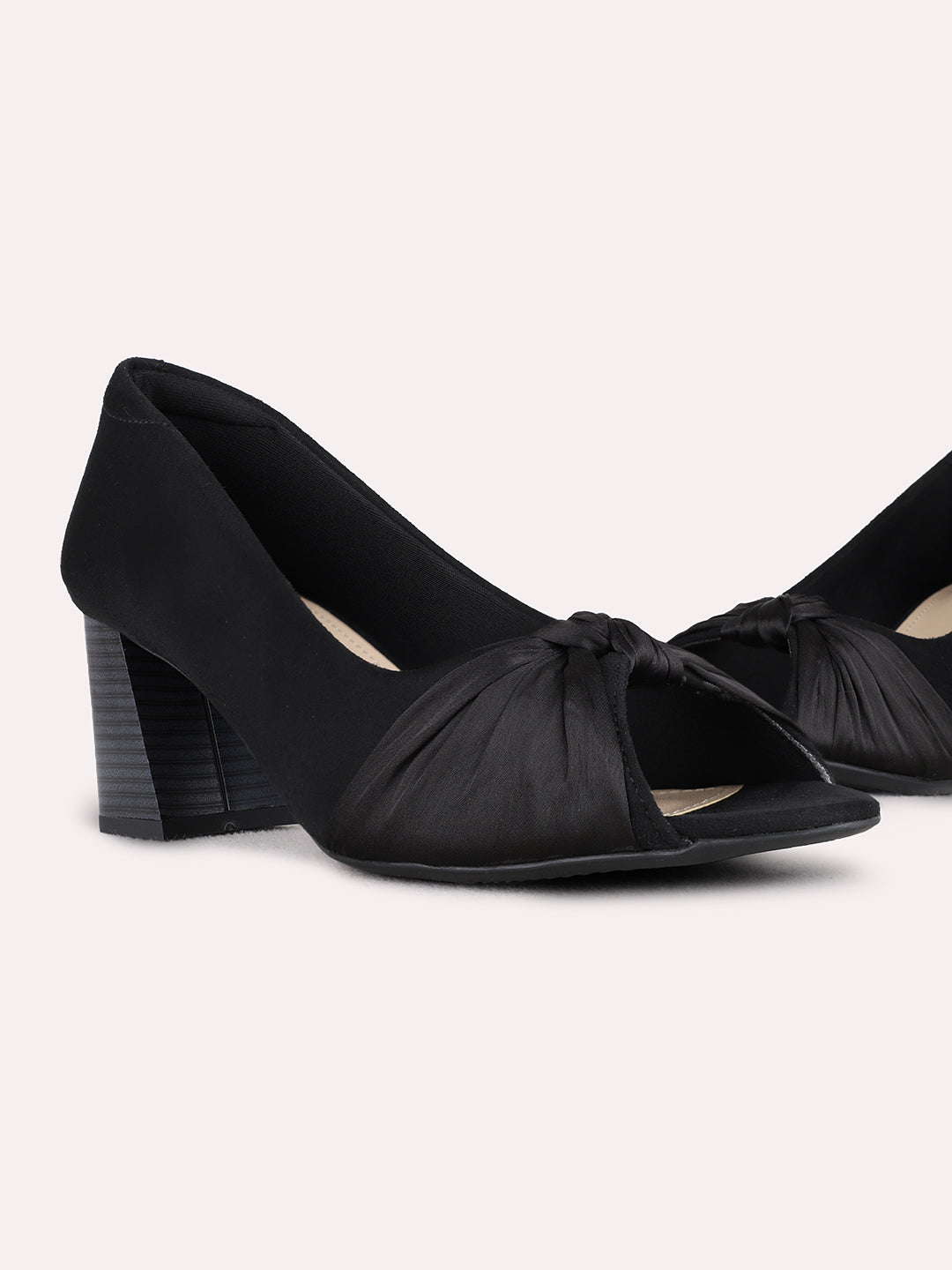 Womens Black Party Wear Solid Round Toe Block heels Pumps