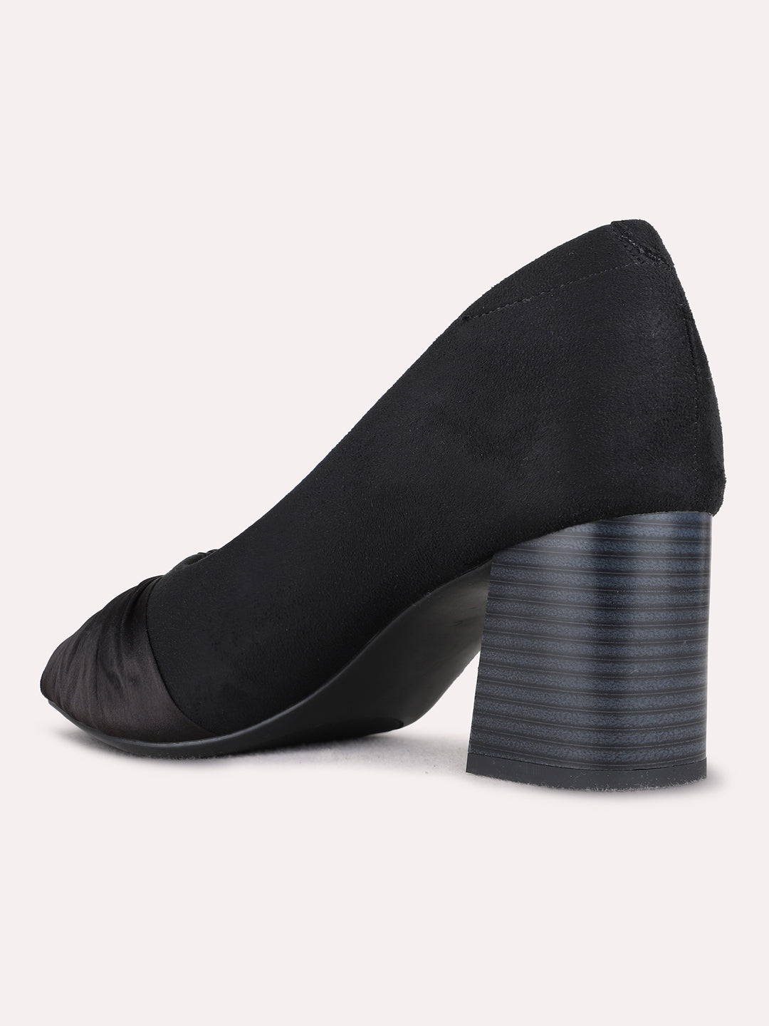 Womens Black Party Wear Solid Round Toe Block heels Pumps