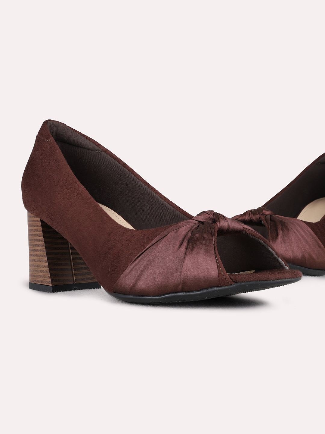 Womens Brown Party Wear Solid Round Toe Block heels Pumps