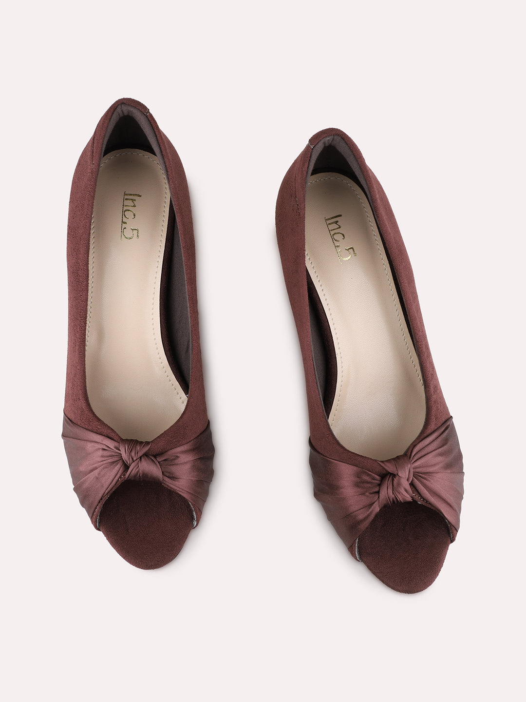 Womens Brown Party Wear Solid Round Toe Block heels Pumps