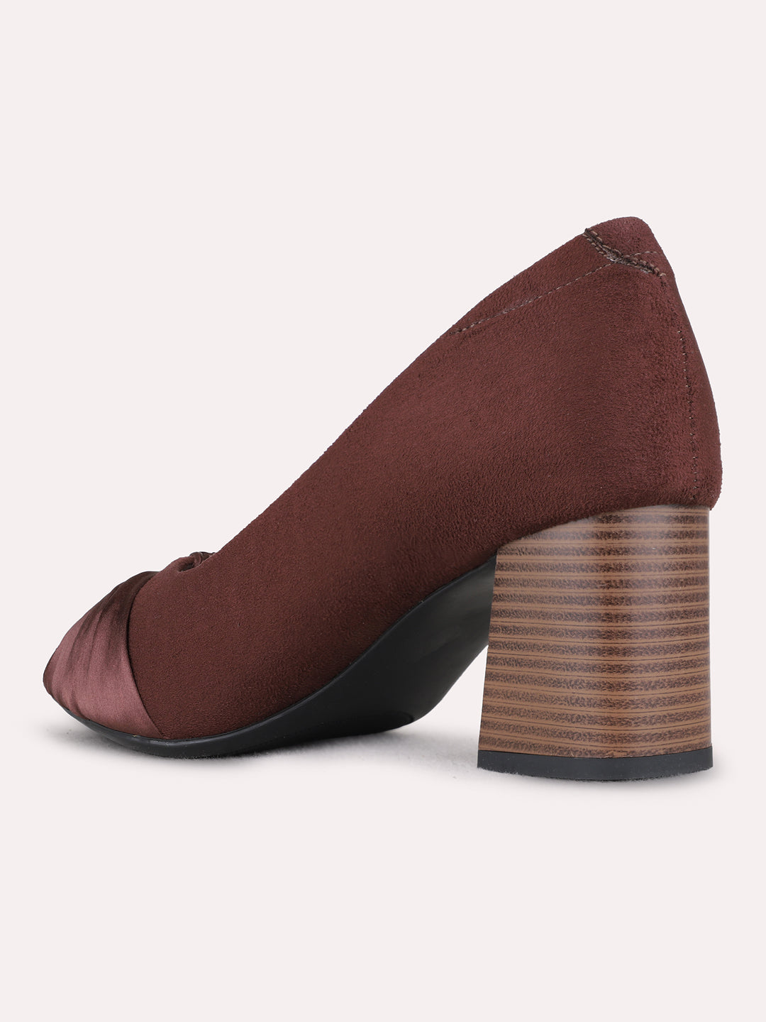 Womens Brown Party Wear Solid Round Toe Block heels Pumps