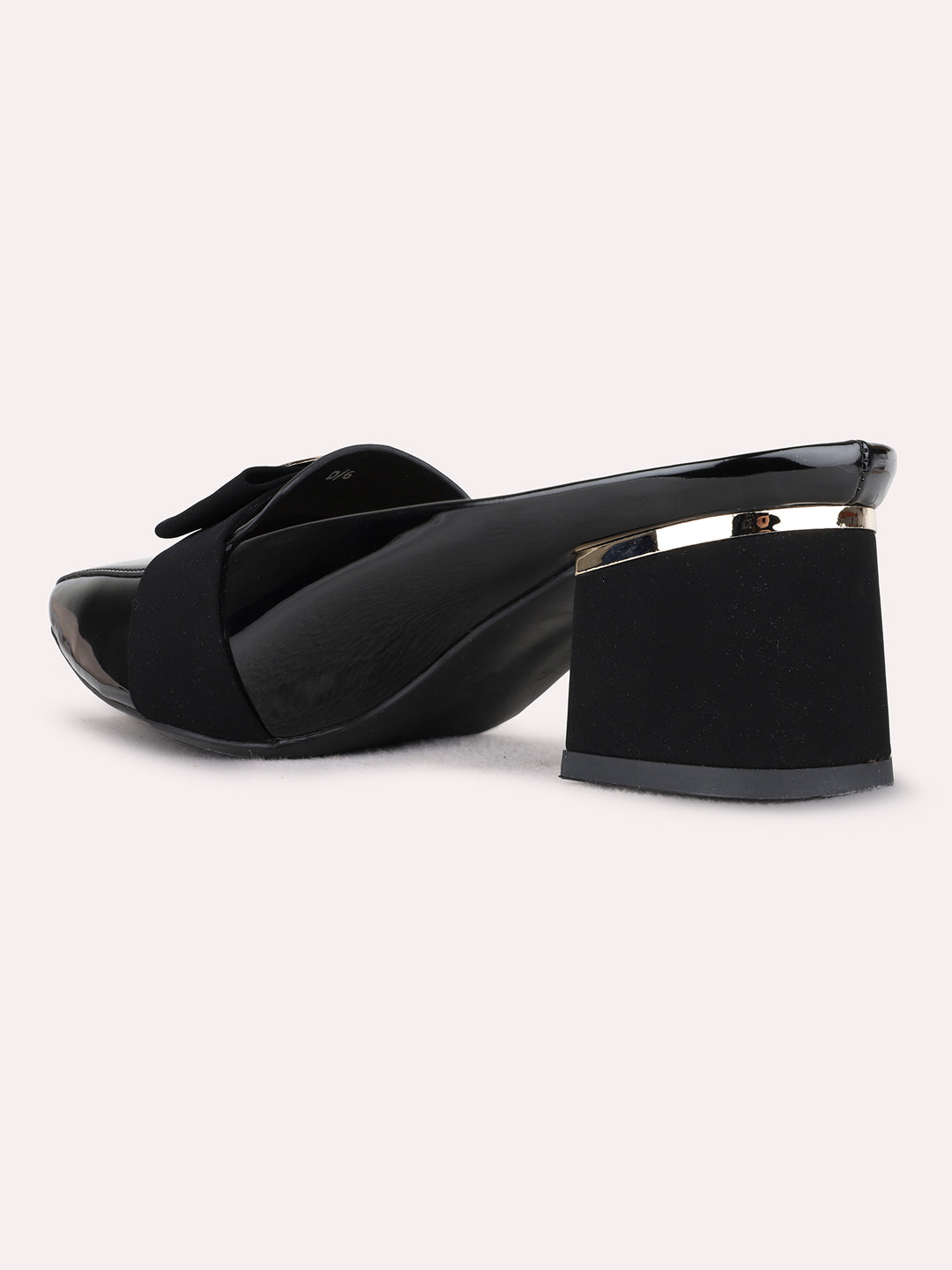 Womens Black Casual Embellished Pointed Toe Block Heels Mules