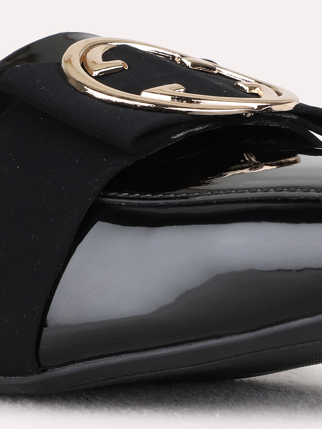 Womens Black Casual Embellished Pointed Toe Block Heels Mules