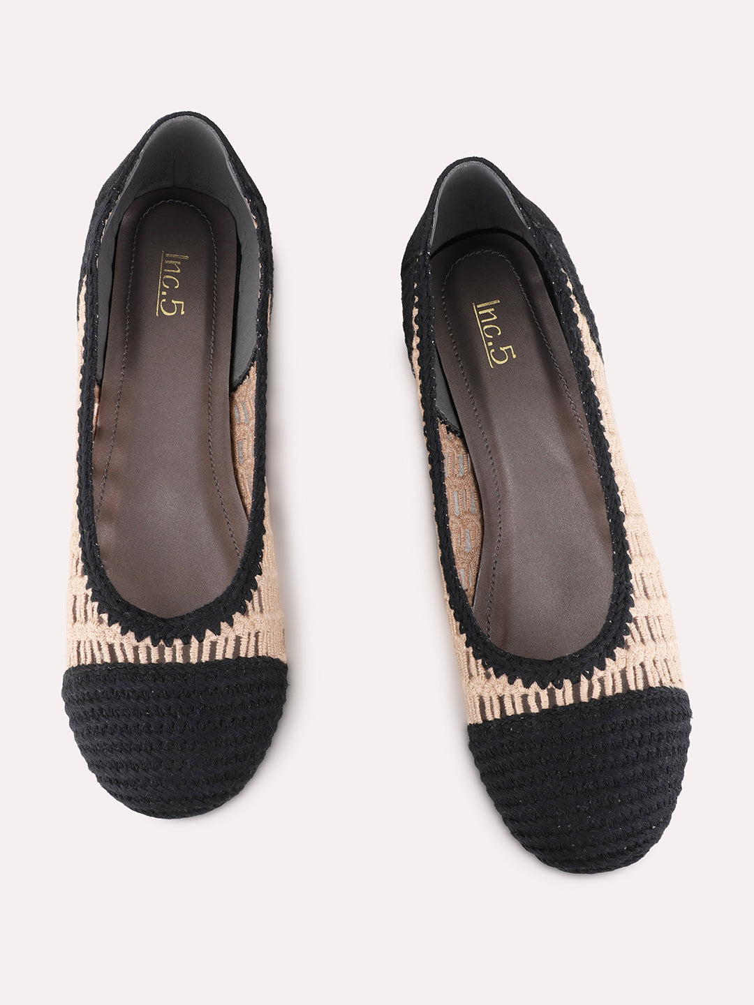 Womens Black Casual Embellished Round Toe Ballerinas
