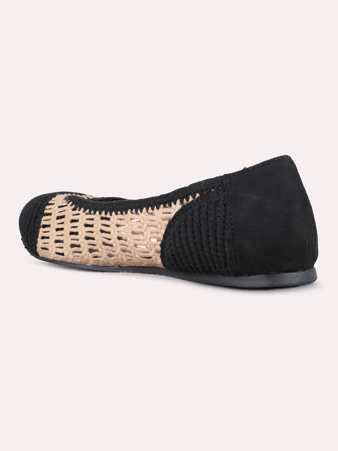 Womens Black Casual Embellished Round Toe Ballerinas