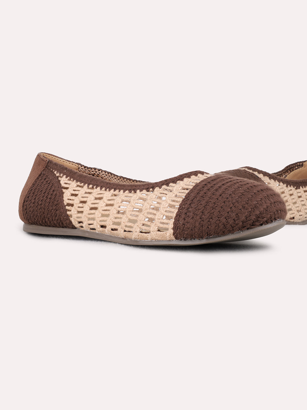 Womens Brown Casual Embellished Round Toe Ballerinas
