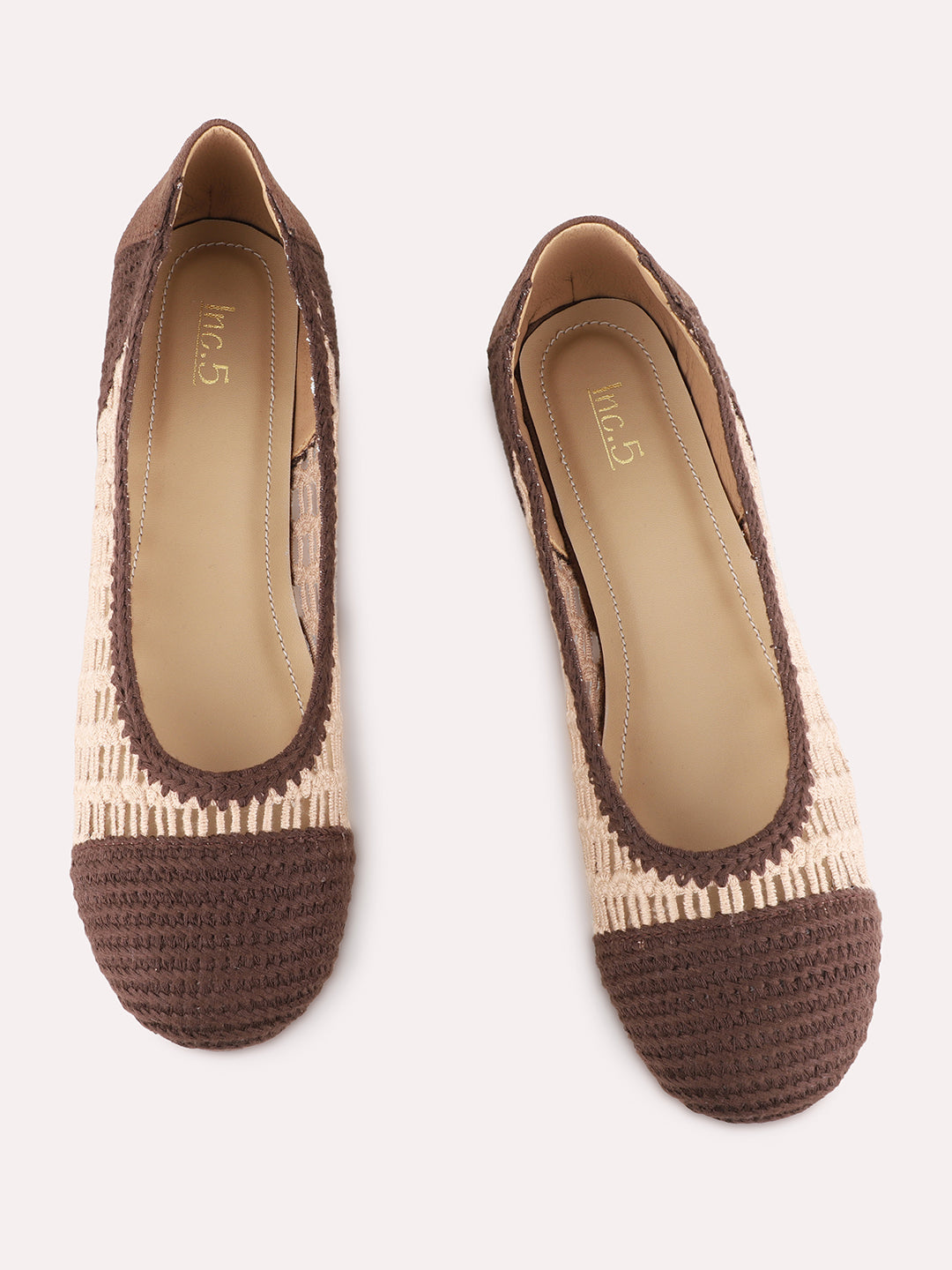 Womens Brown Casual Embellished Round Toe Ballerinas