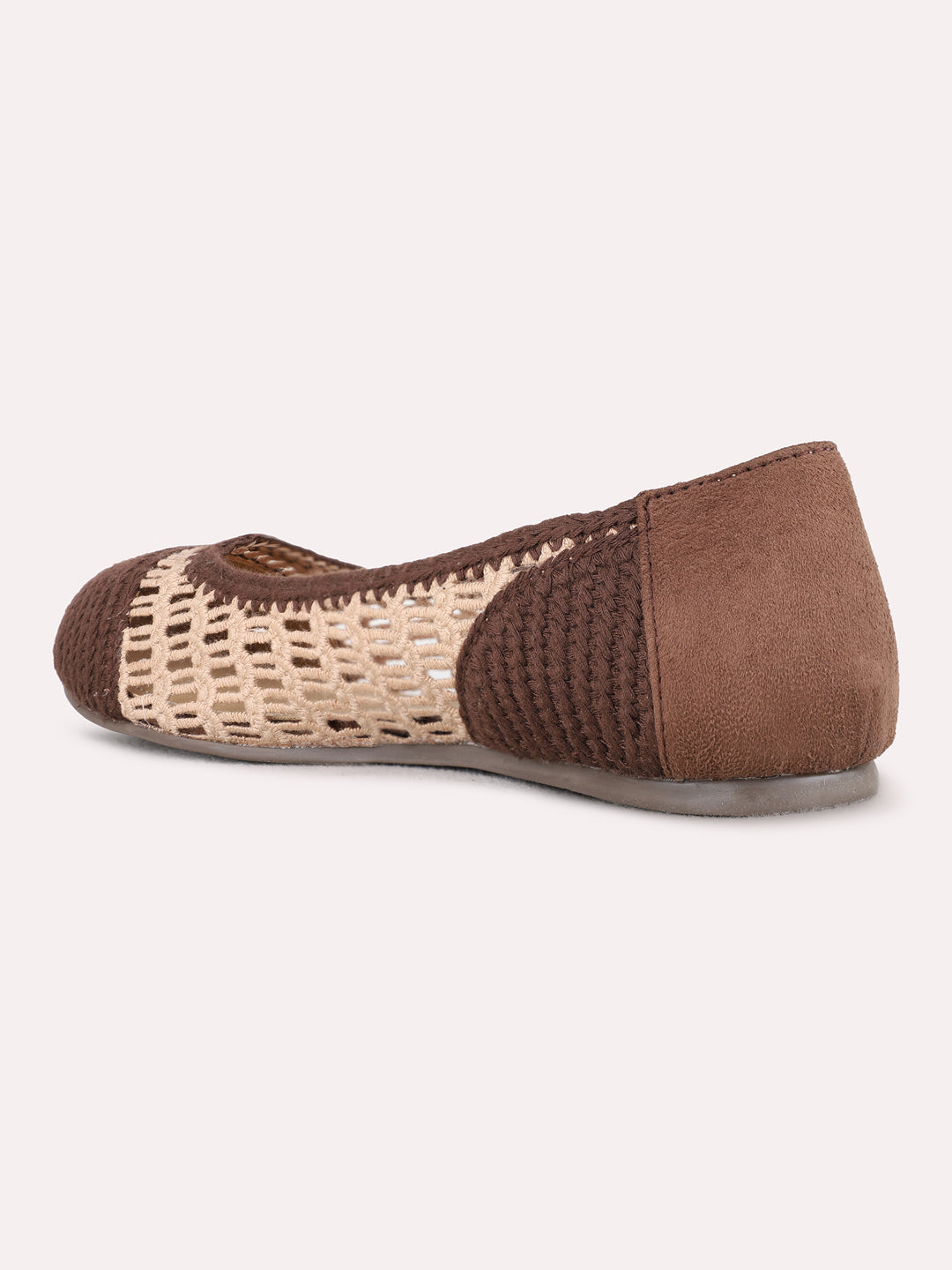 Womens Brown Casual Embellished Round Toe Ballerinas