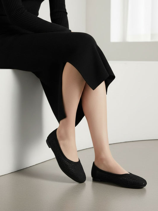 Womens Black Party Wear Solid Flat Ballerinas