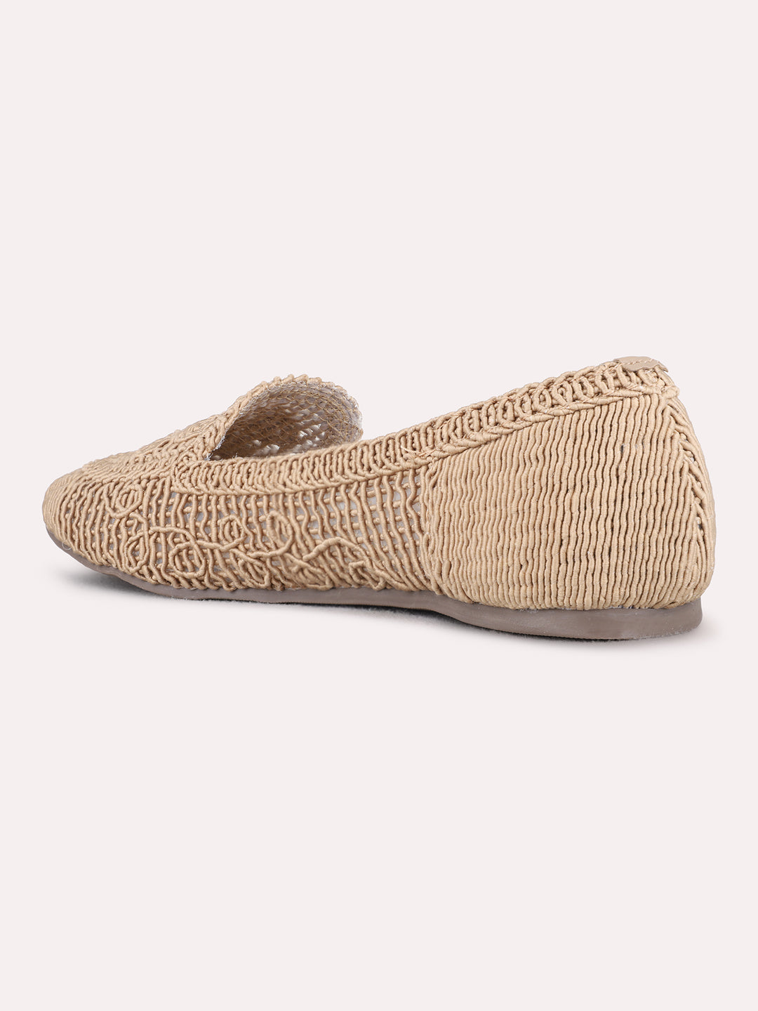 Womens Beige Ethnic Embellished Round Toe Ballerinas