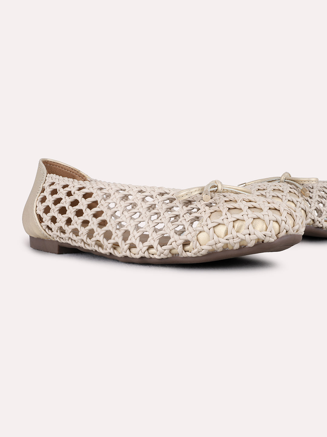 Womens Beige Casual Embellished Round Toe Ballerinas