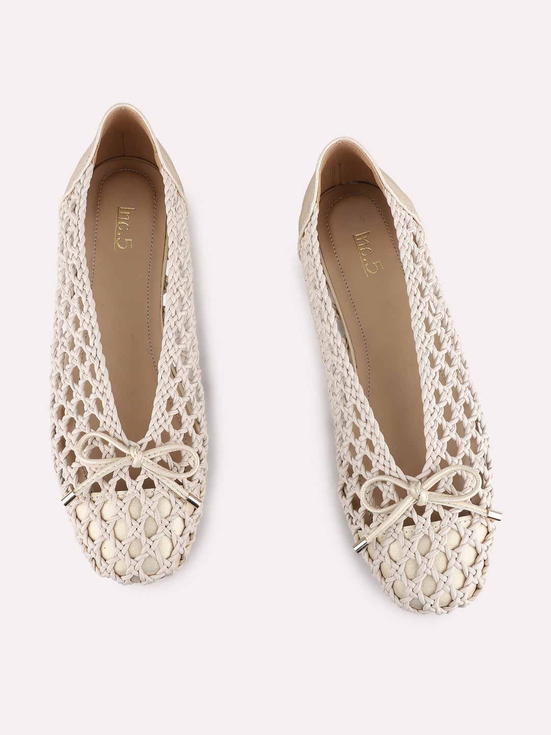 Womens Beige Casual Embellished Round Toe Ballerinas