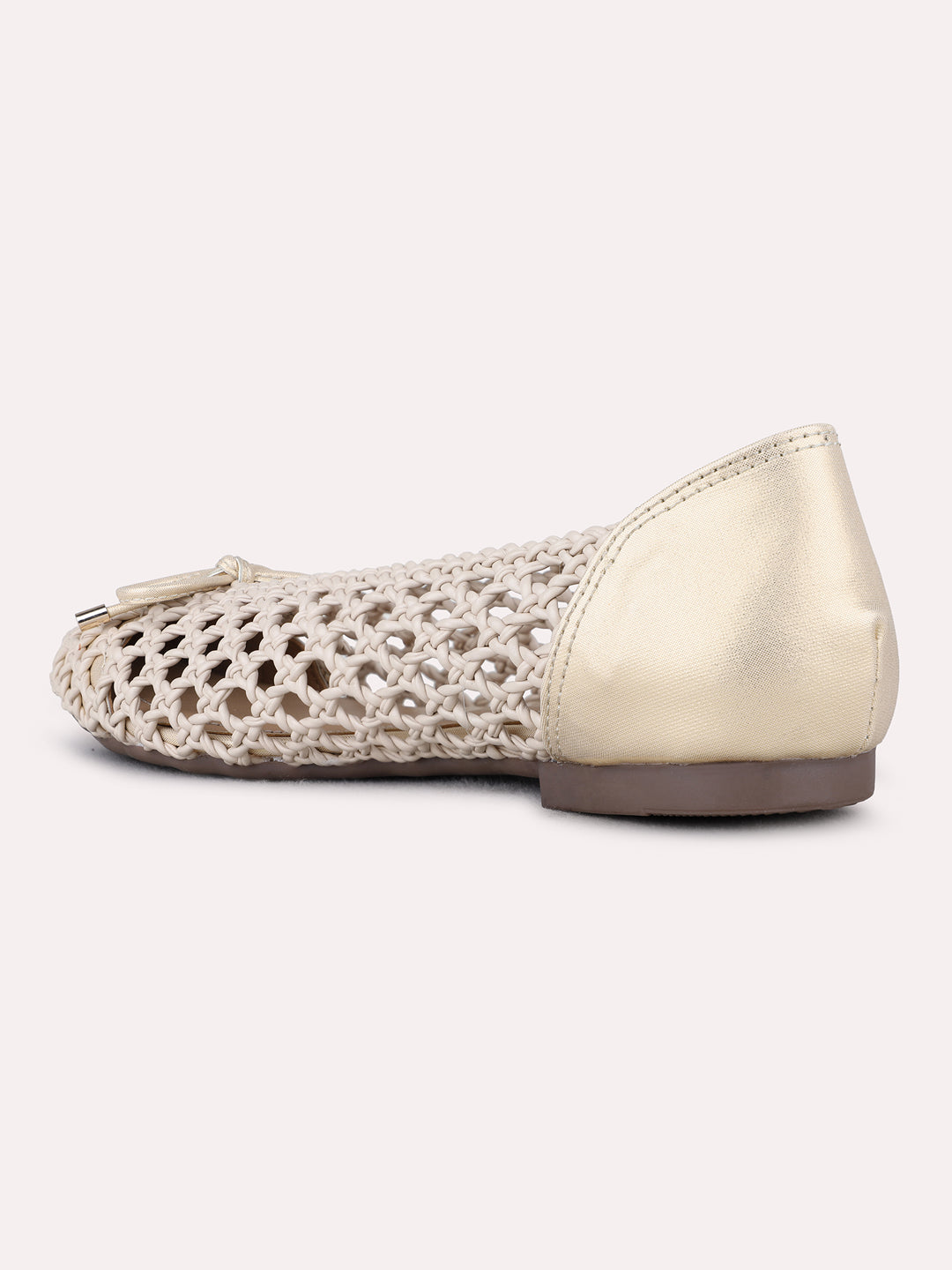 Womens Beige Casual Embellished Round Toe Ballerinas