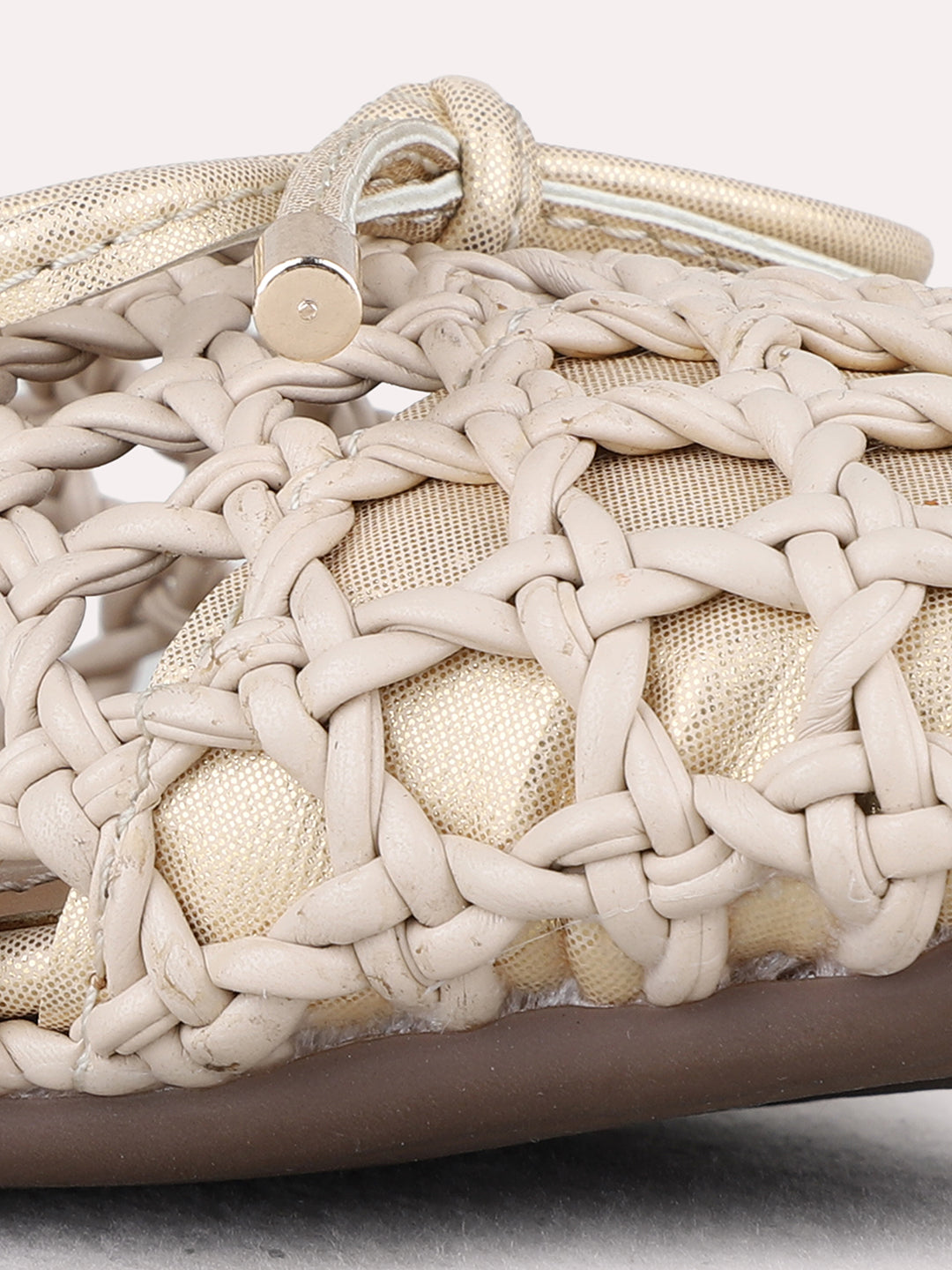 Womens Beige Casual Embellished Round Toe Ballerinas