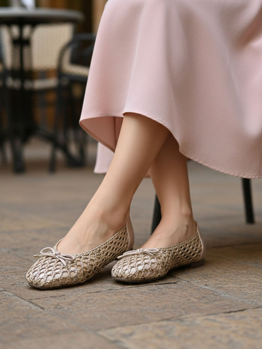 Womens Golden Casual Embellished Round Toe Ballerinas