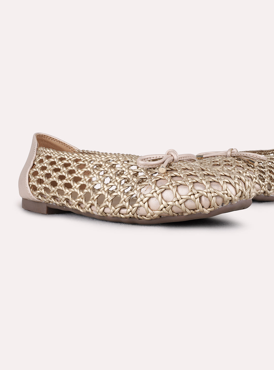 Womens Golden Casual Embellished Round Toe Ballerinas
