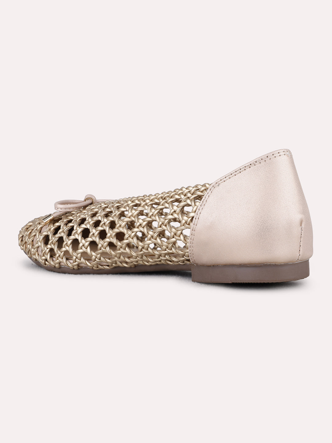 Womens Golden Casual Embellished Round Toe Ballerinas