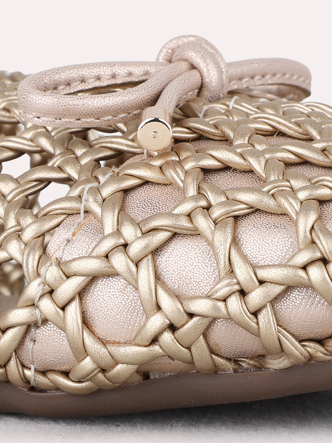 Womens Golden Casual Embellished Round Toe Ballerinas
