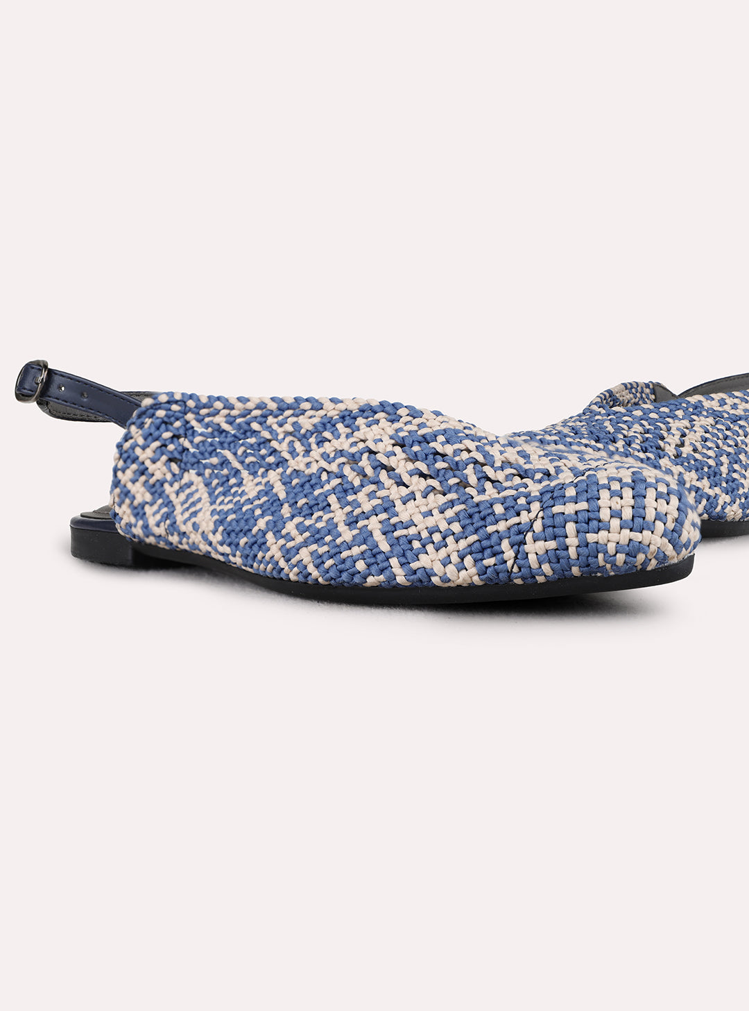 Womens Blue Ethnic Printed Round Toe Flat Mules