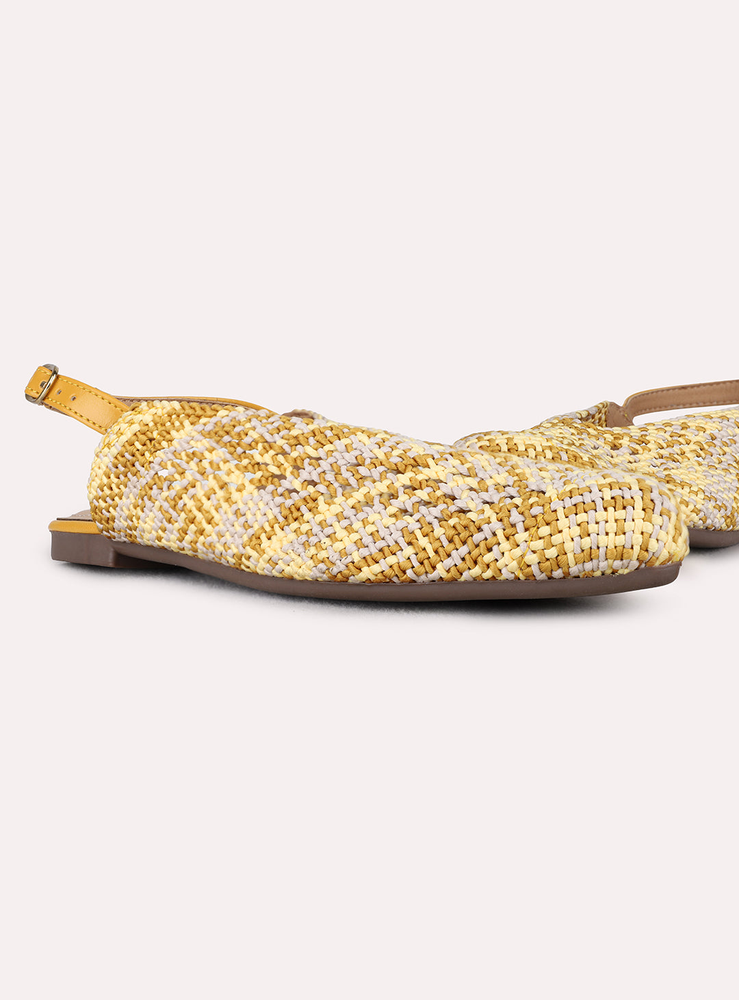 Womens Yellow Ethnic Printed Round Toe Flat Mules