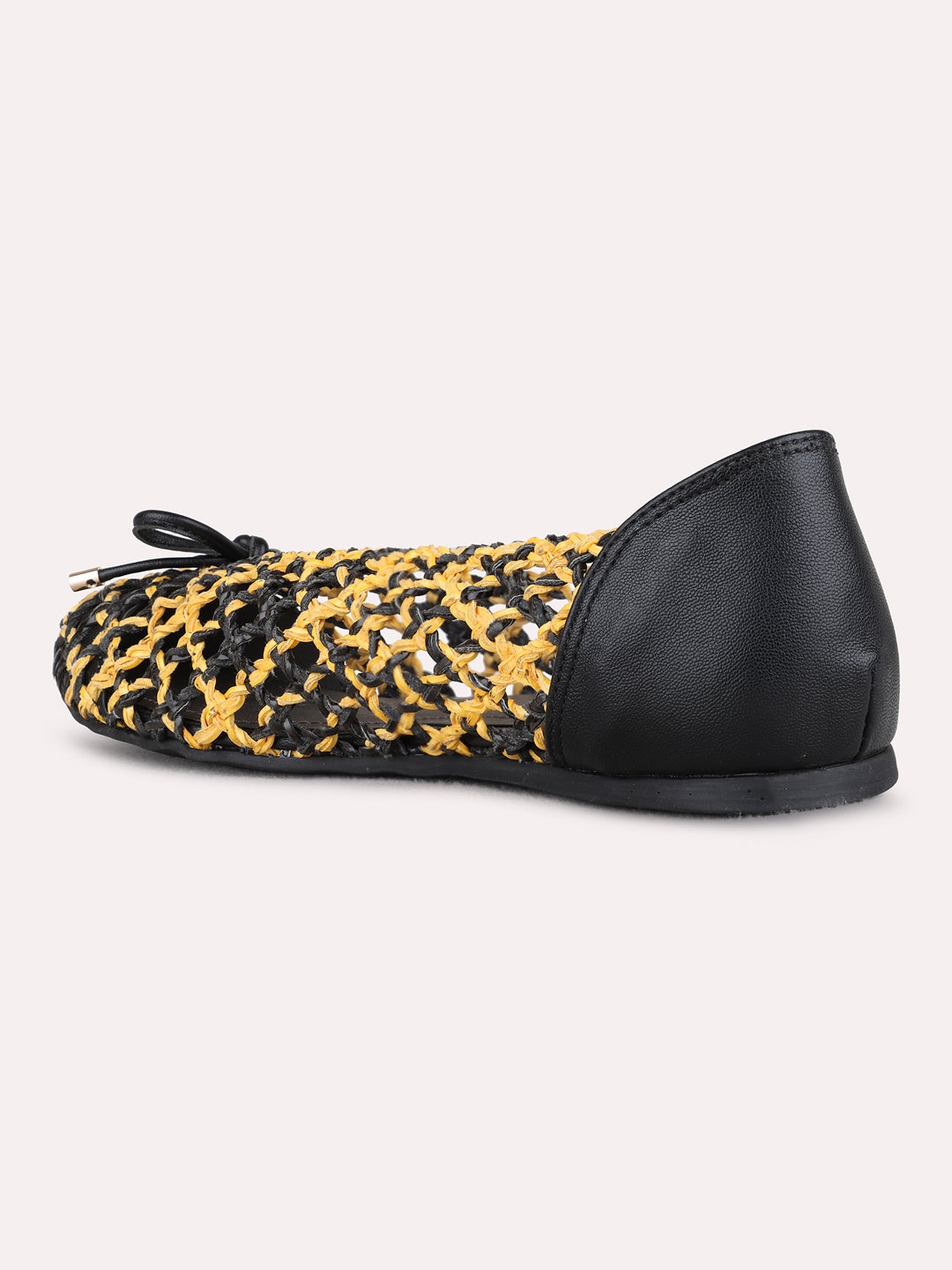 Womens Black Casual Embellished Round Toe Ballerinas
