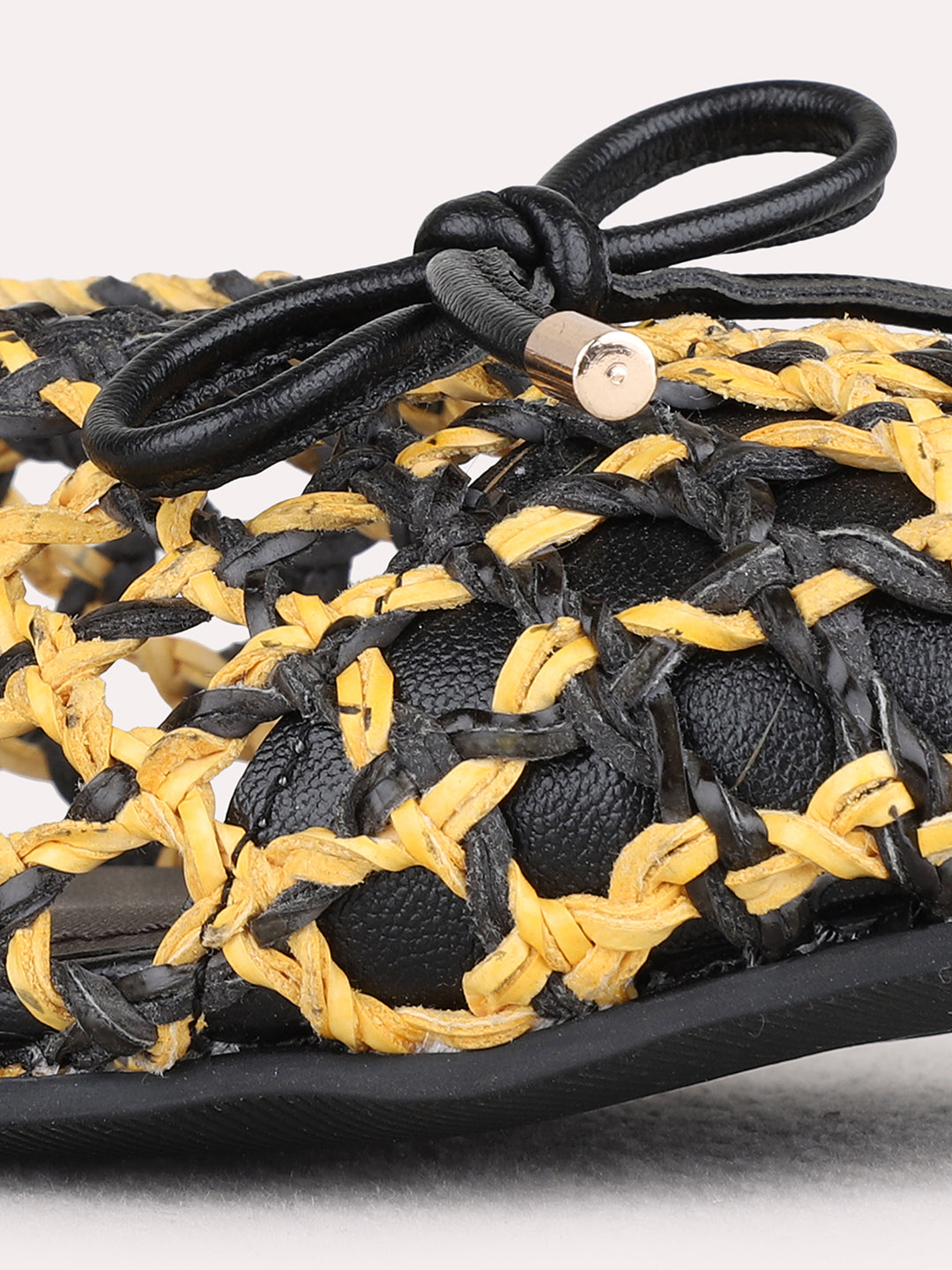 Womens Black Casual Embellished Round Toe Ballerinas