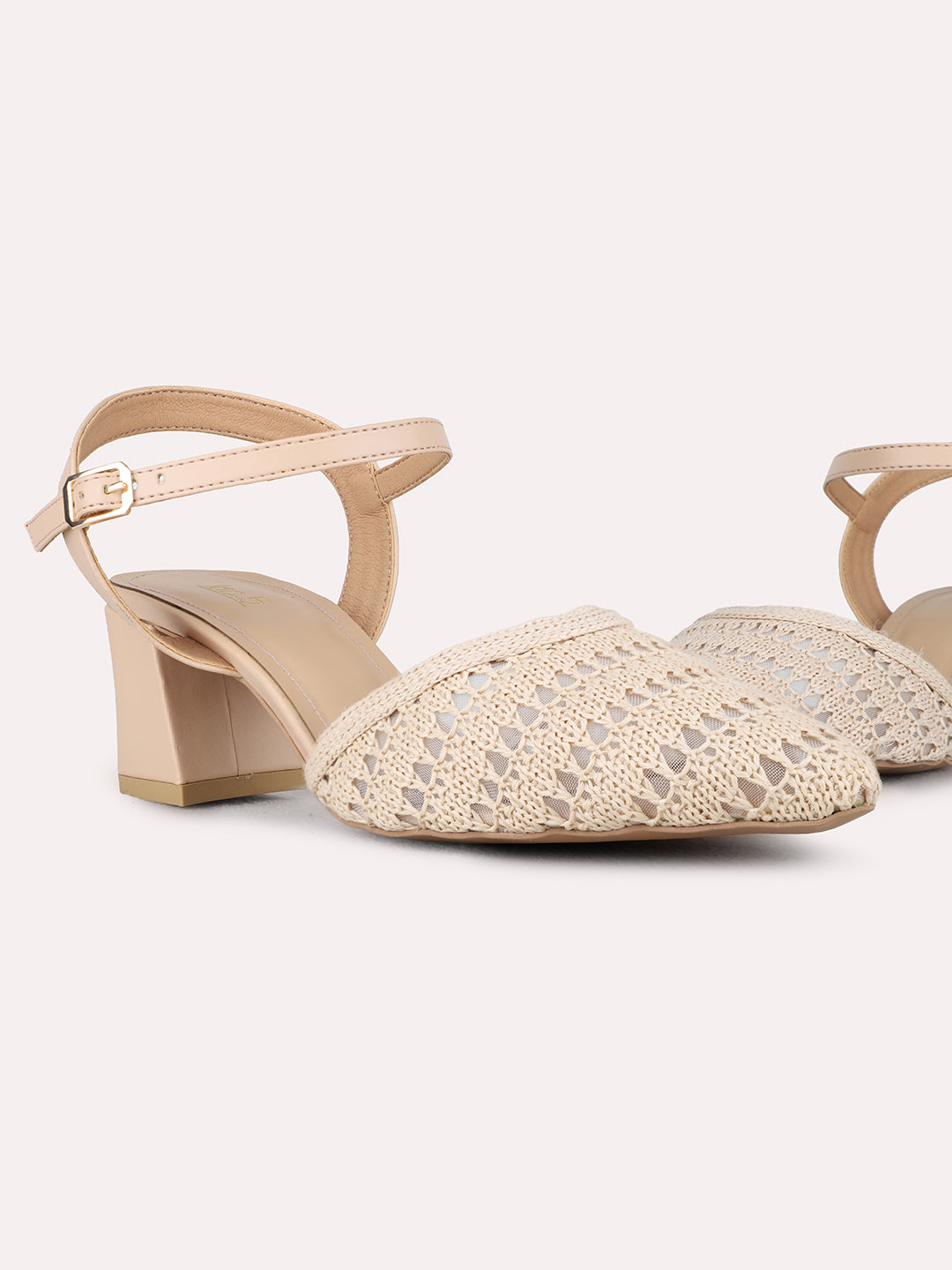 Womens Beige Party Wear Embellished Pointed Toe Block heels