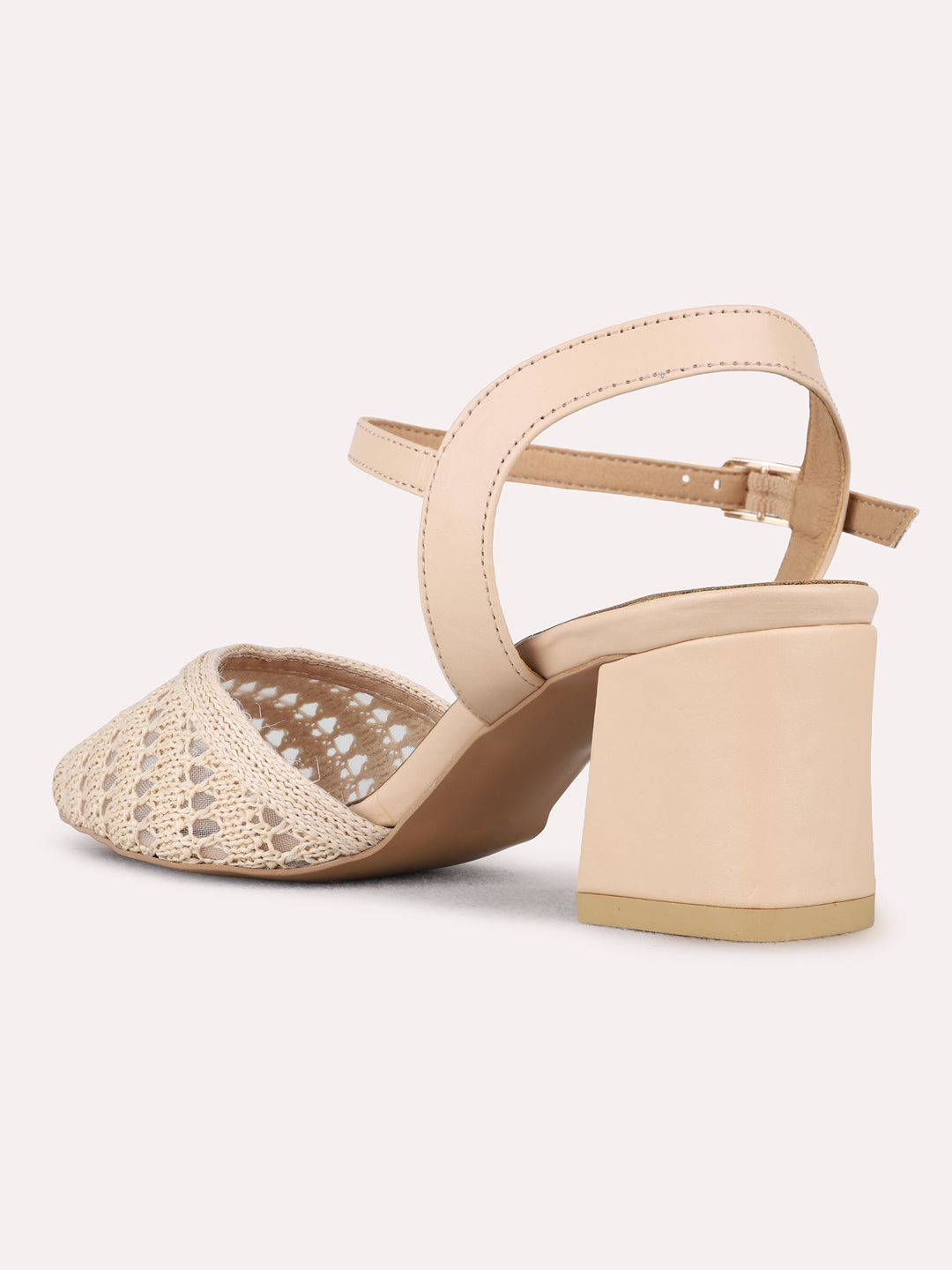 Womens Beige Party Wear Embellished Pointed Toe Block heels