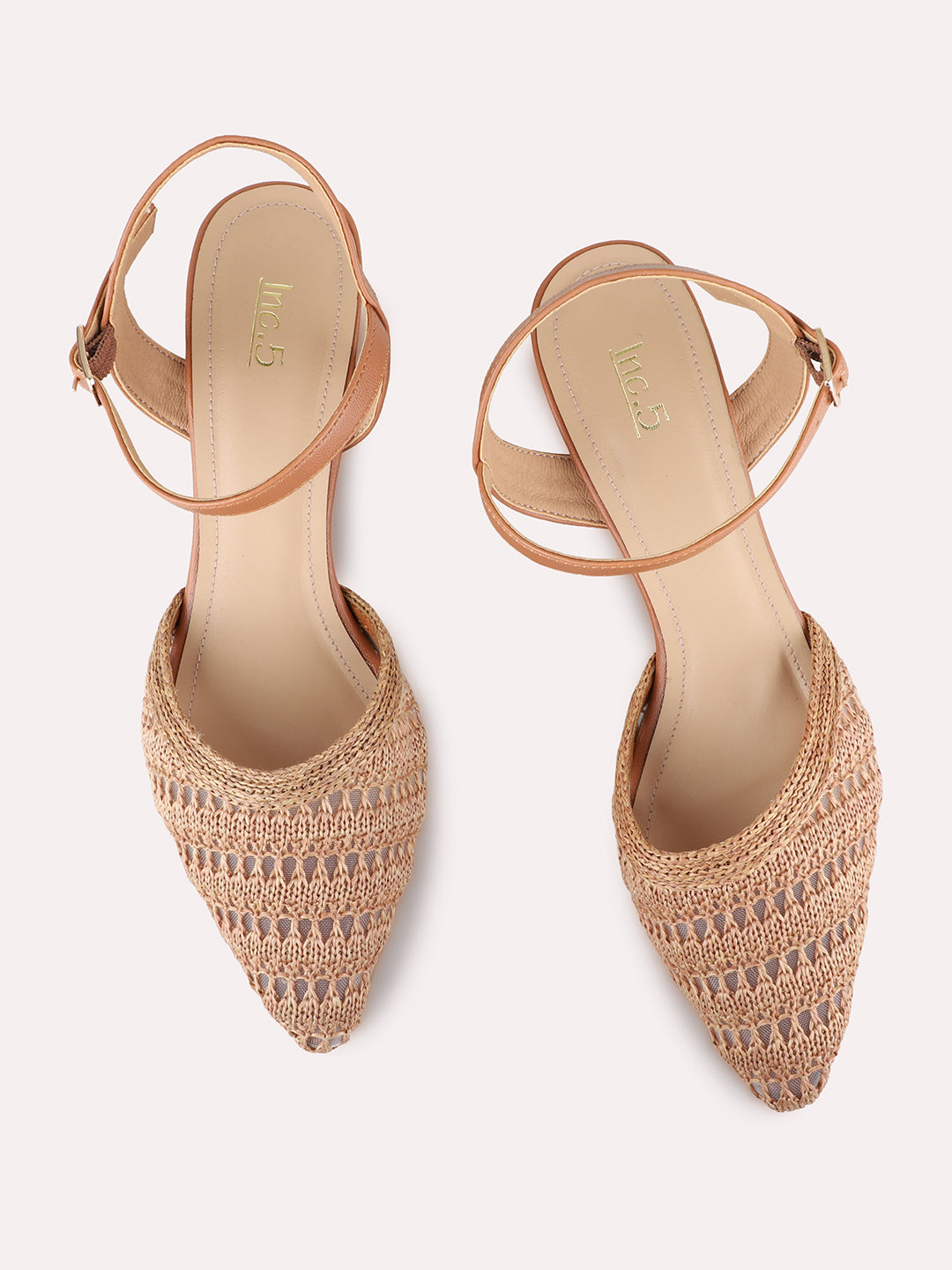 Womens Tan Party Wear Embellished Pointed Toe Block heels