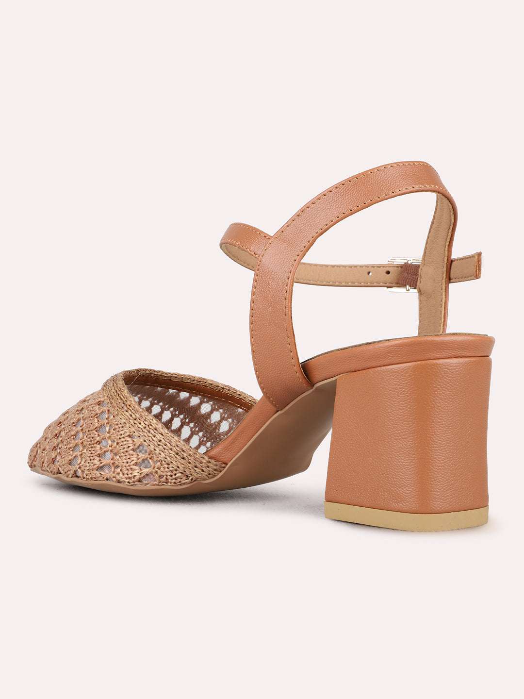 Womens Tan Party Wear Embellished Pointed Toe Block heels