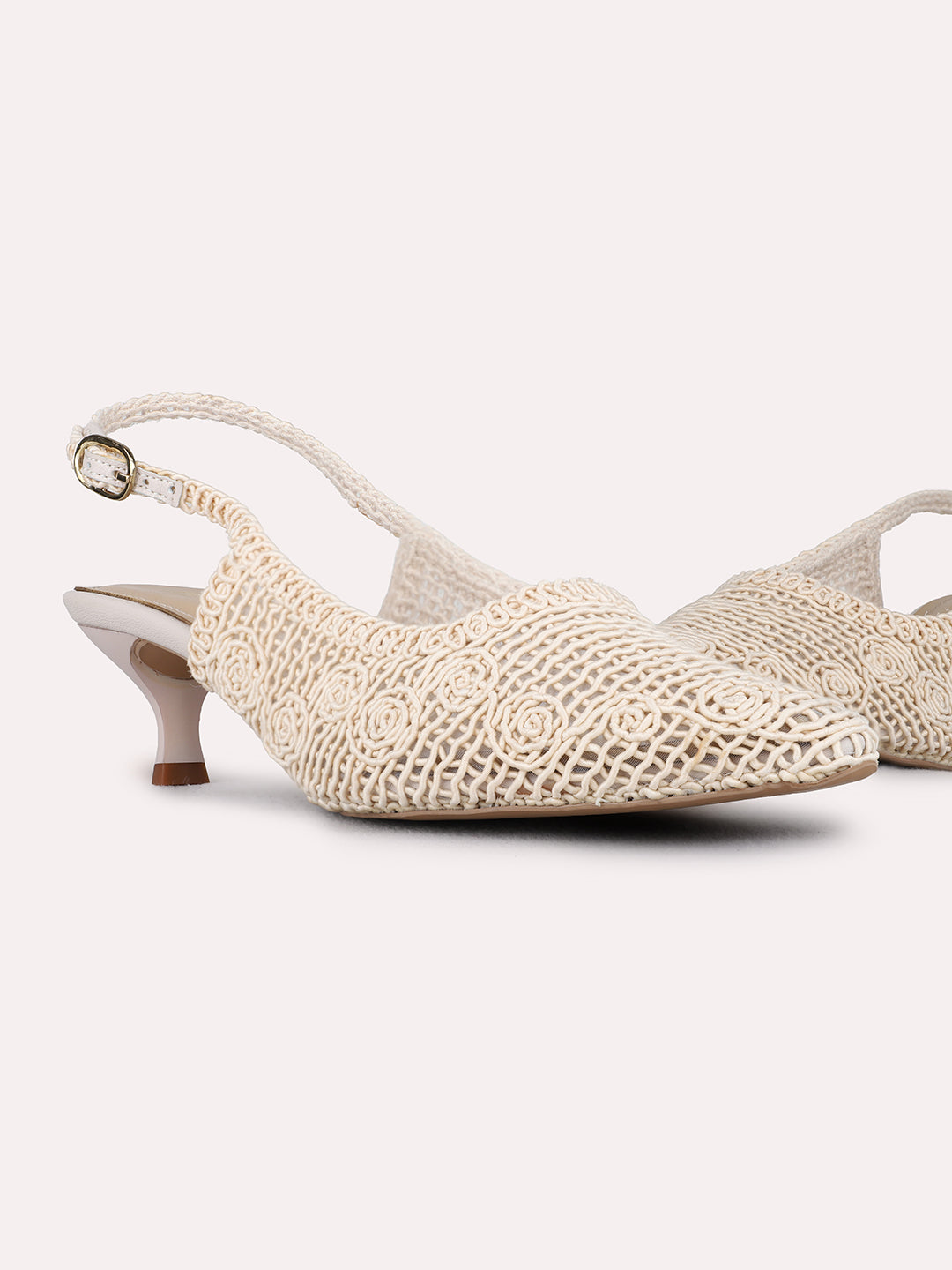 Womens Beige Party Wear Solid Pointed Kitten Heel Mules