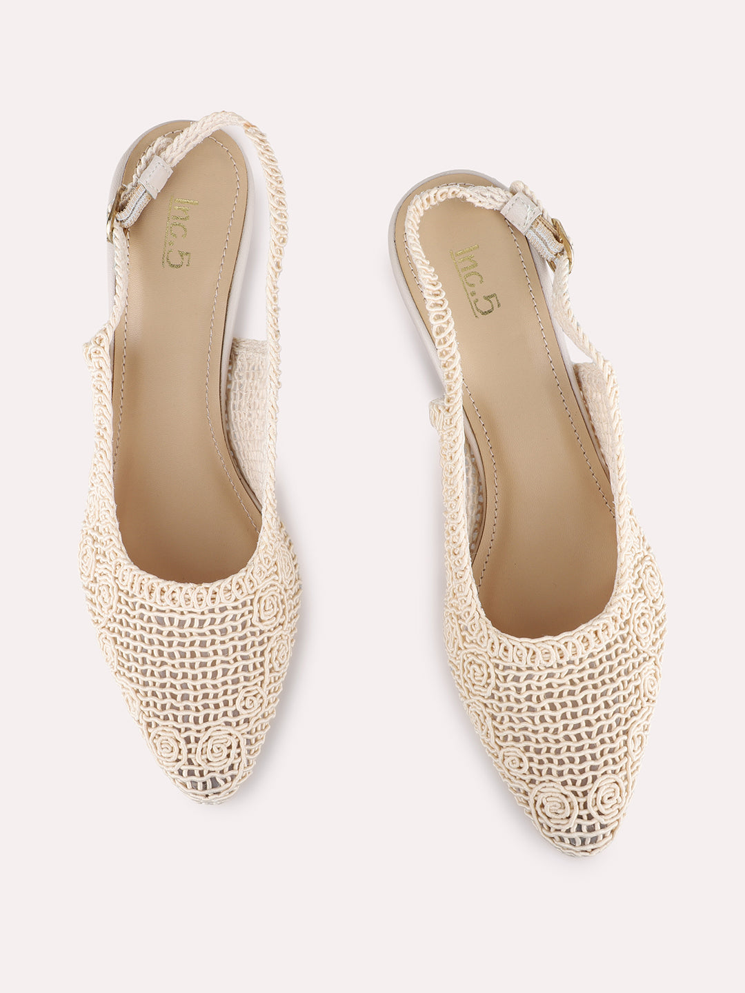 Womens Beige Party Wear Solid Pointed Kitten Heel Mules