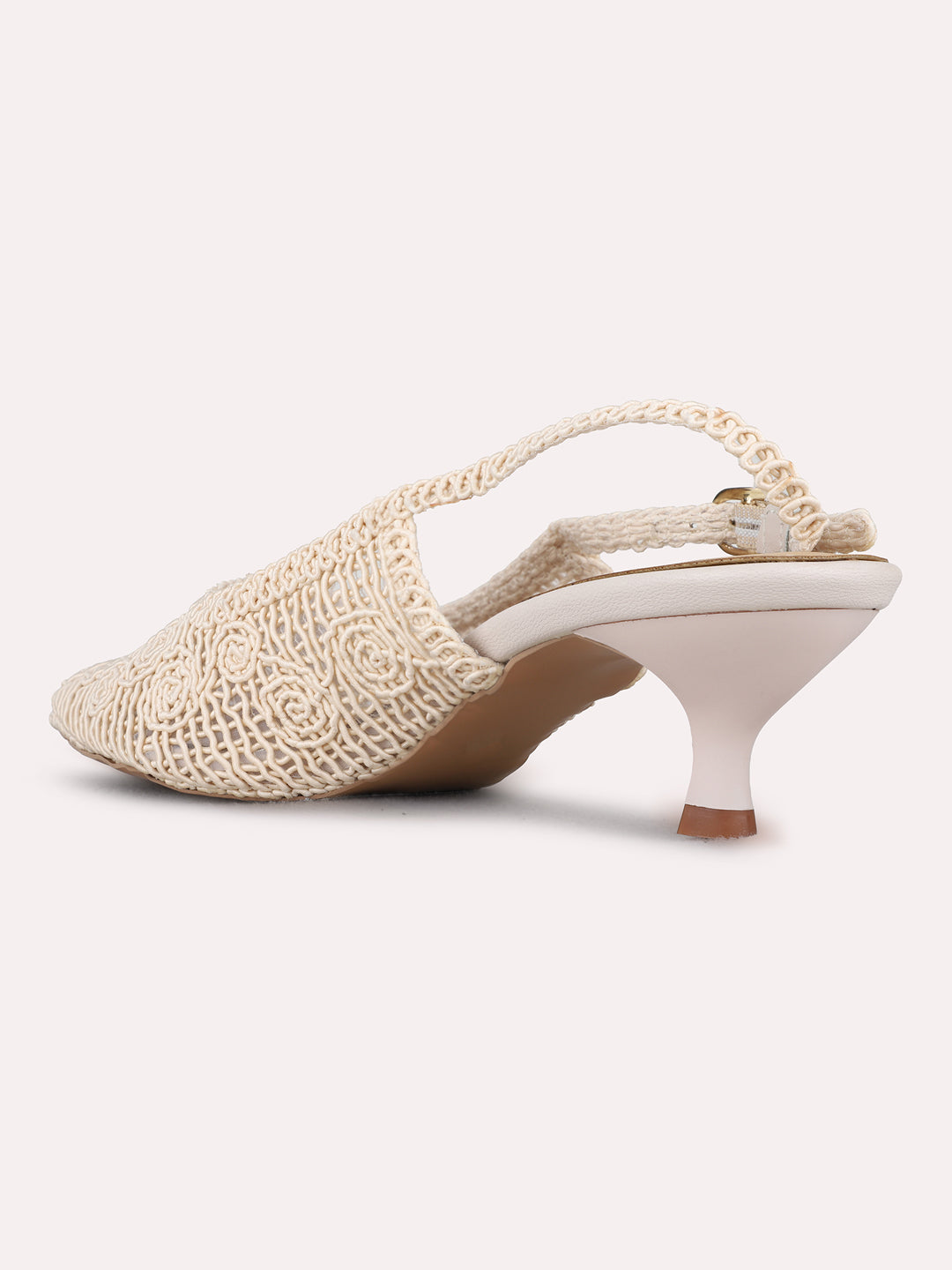 Womens Beige Party Wear Solid Pointed Kitten Heel Mules