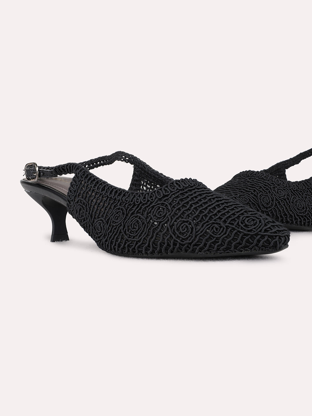 Womens Black Party Wear Solid Pointed Kitten Heel Mules