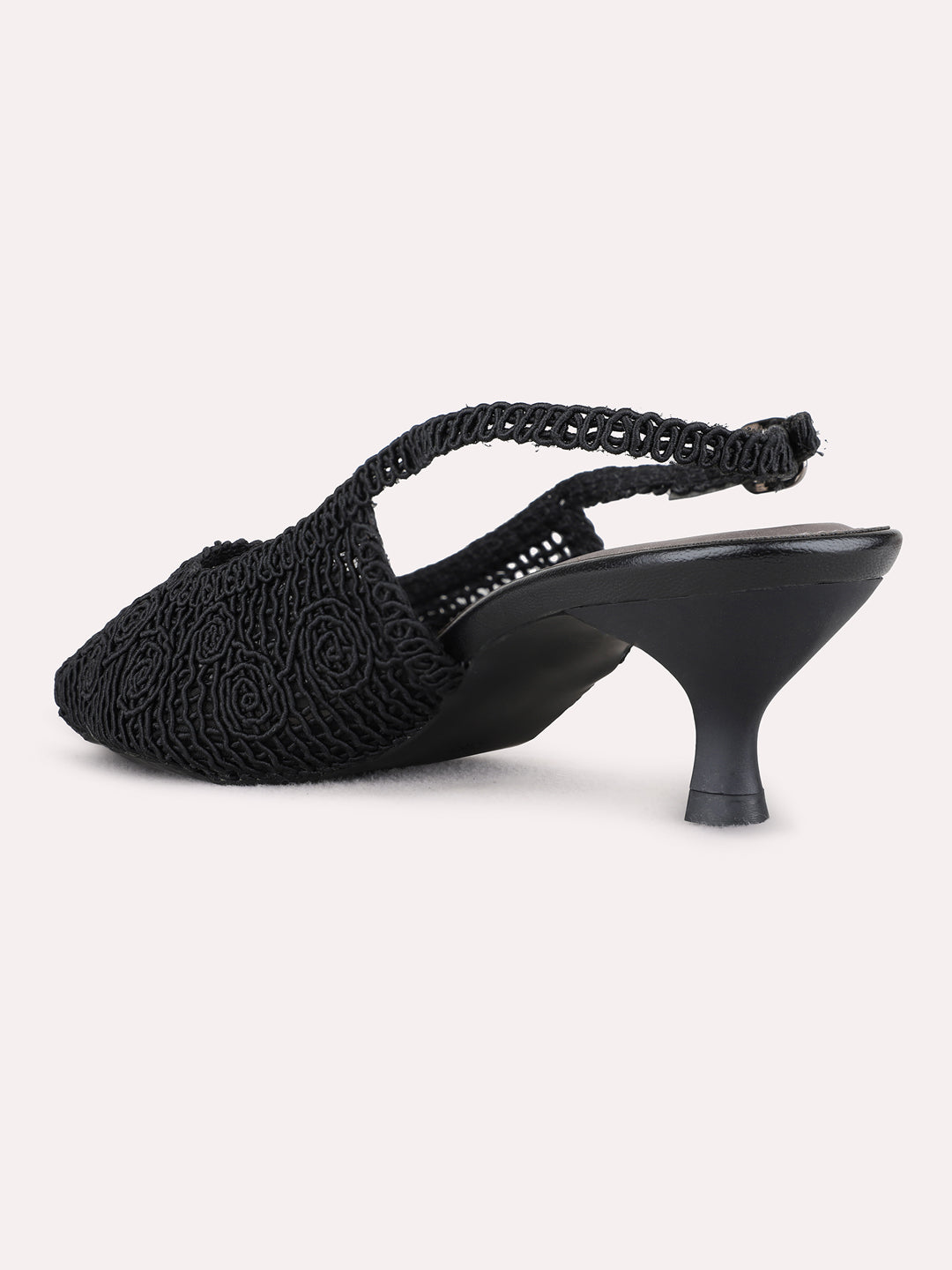 Womens Black Party Wear Solid Pointed Kitten Heel Mules