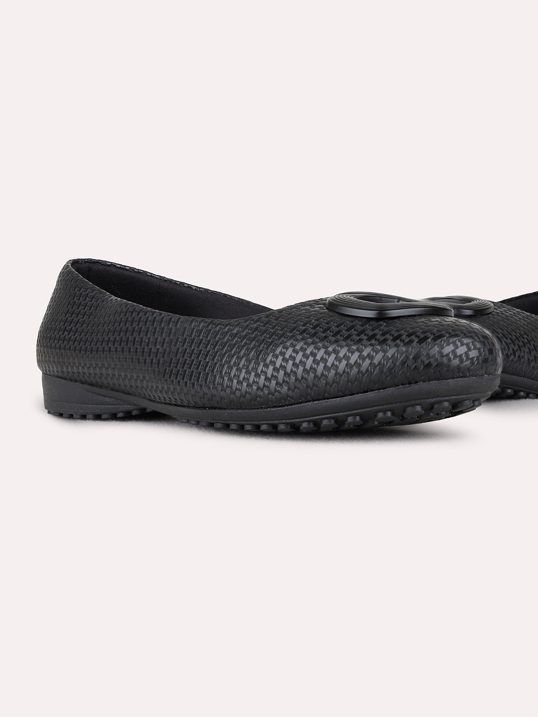 Womens Black Casual Embellished Pointed Toe Ballerinas