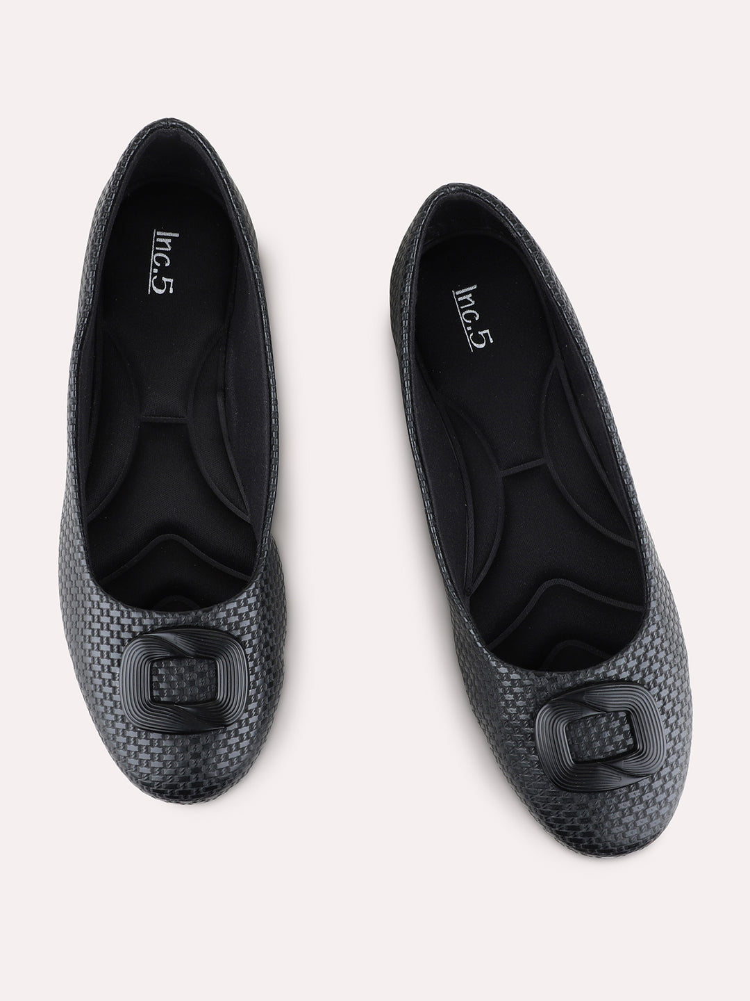 Womens Black Casual Embellished Pointed Toe Ballerinas
