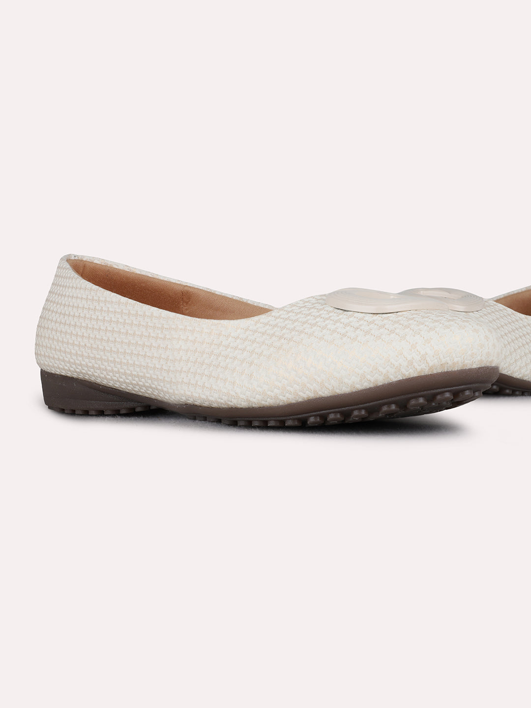 Womens Cream Casual Embellished Pointed Toe Ballerinas