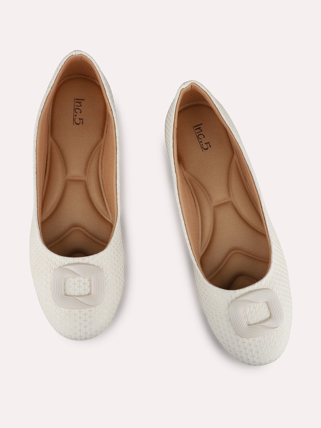 Womens Cream Casual Embellished Pointed Toe Ballerinas