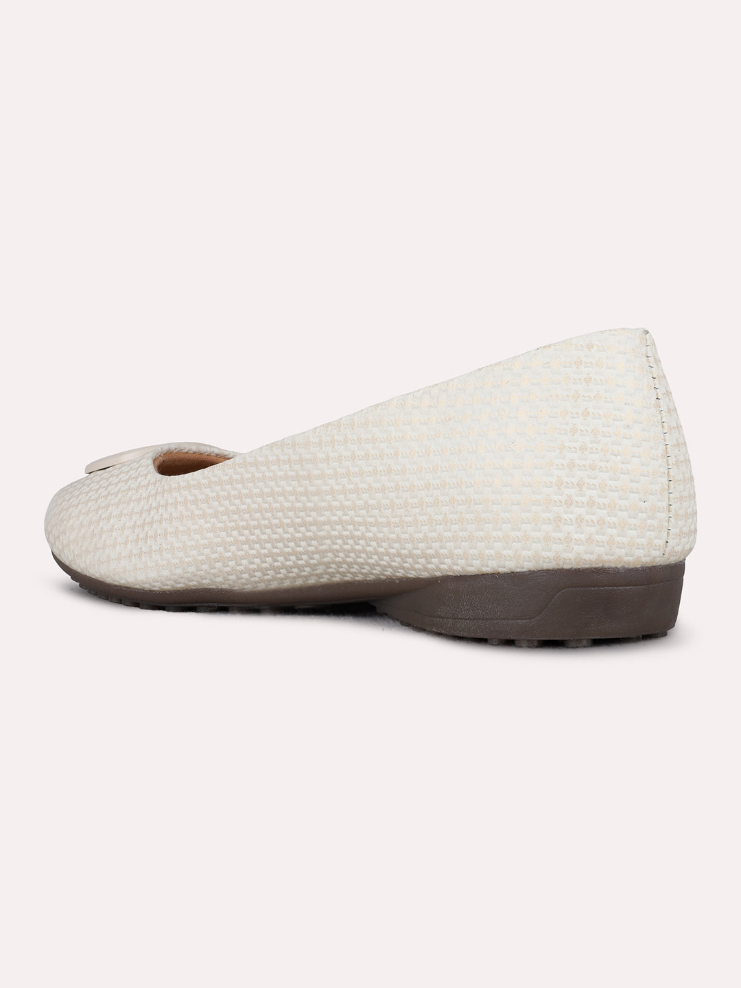 Womens Cream Casual Embellished Pointed Toe Ballerinas