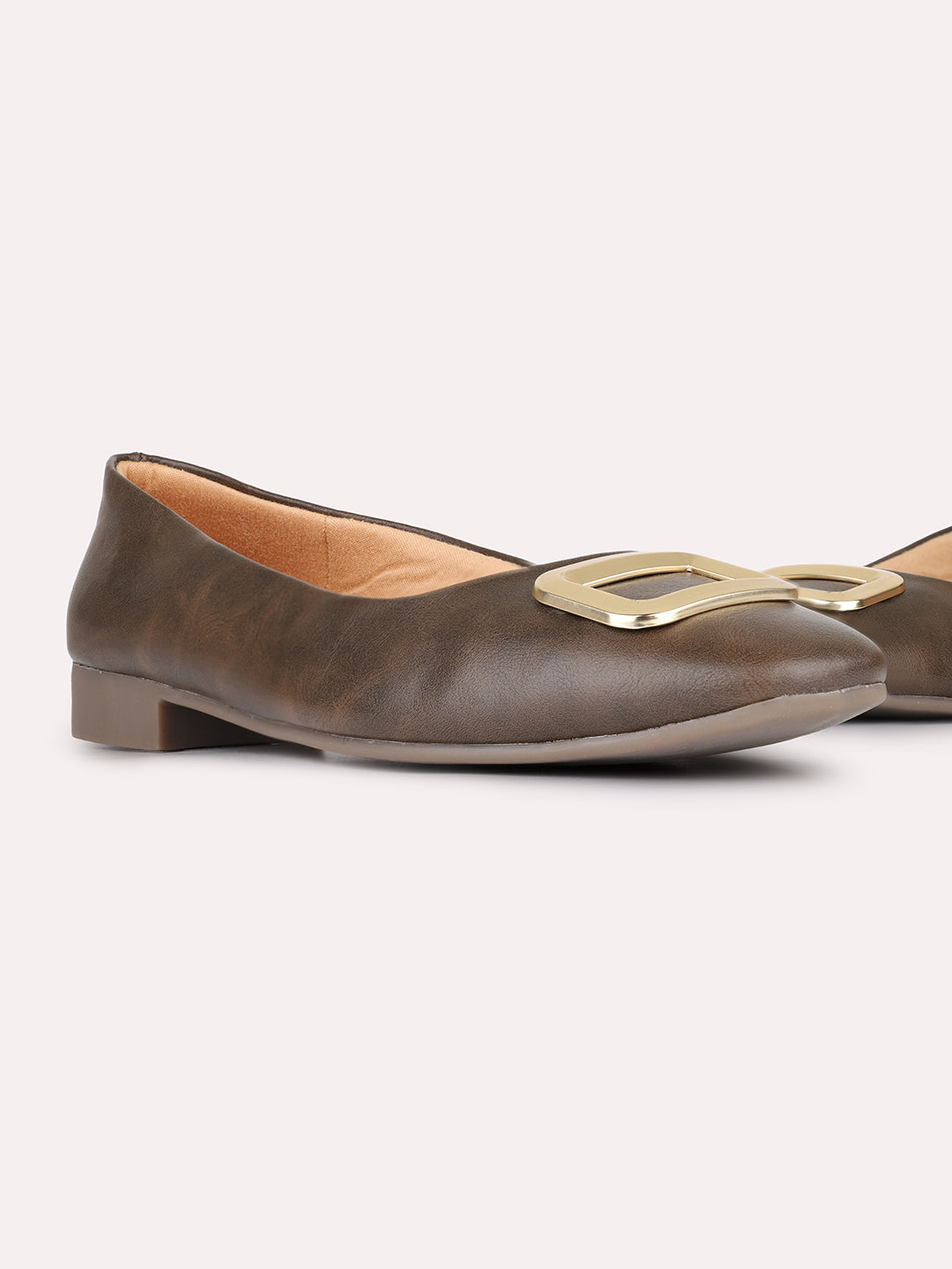 Womens Brown Casual Solid Pattern Round Toe Ballerinas