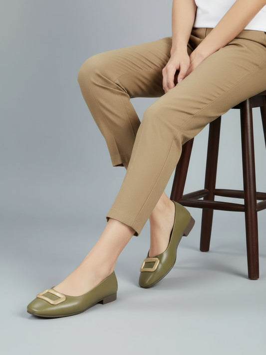 Womens Green Casual Solid Round Toe Ballerinas
