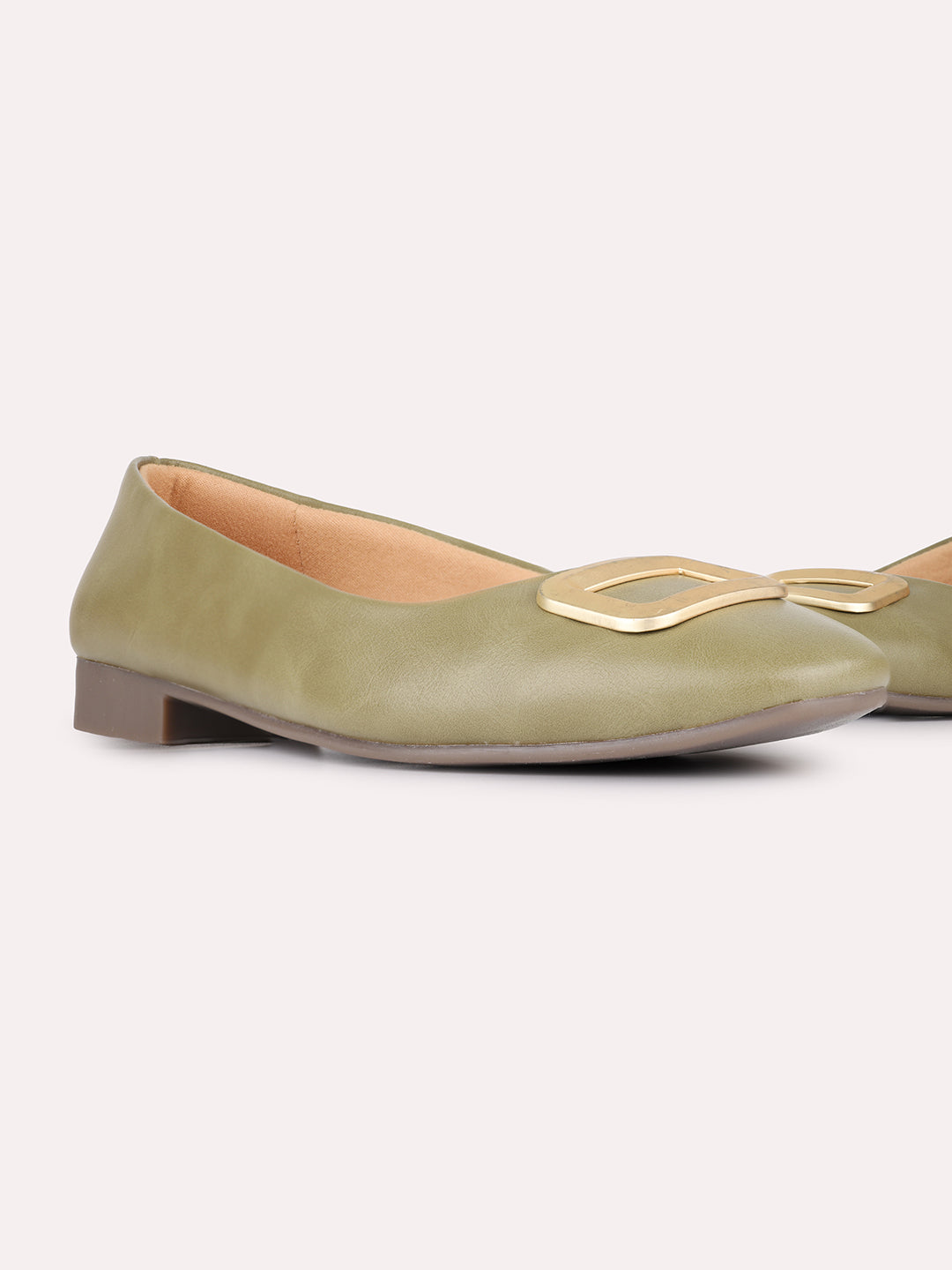 Womens Green Casual Solid Round Toe Ballerinas