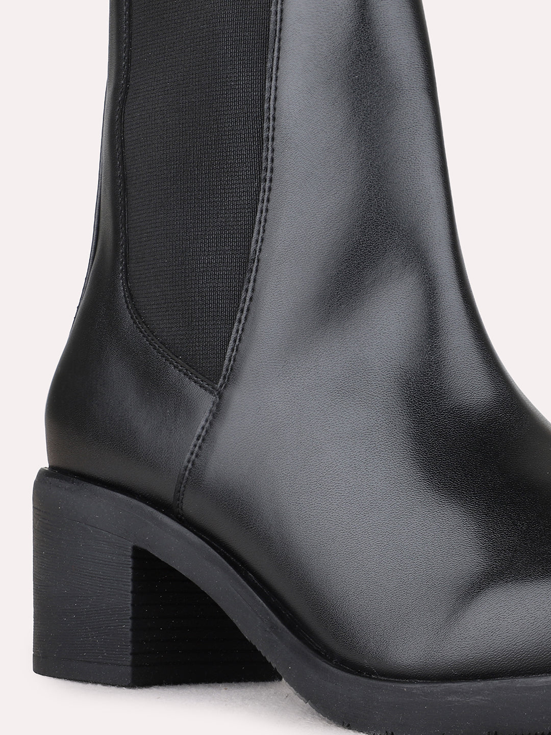 Womens Black Party Wear Solid Round Toe Shape Boots